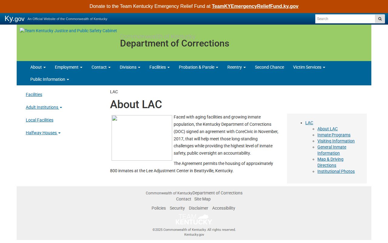 Lee Adjustment Center KDOC release and facility background